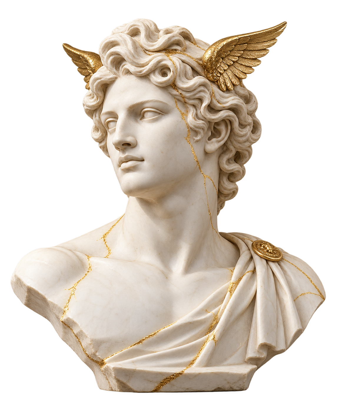Ivory marble messenger sculpture with delicate gold accents